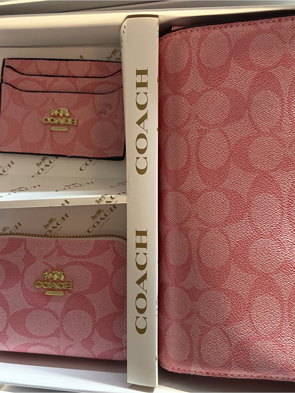 Coach Pink Signature Monogram Wallet and Card Case Set